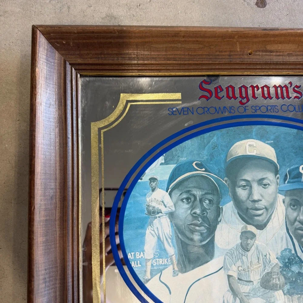 Vintage Seagrams Seven Crowns Sports Paige Gibson Leonard Baseball Mirror Sign